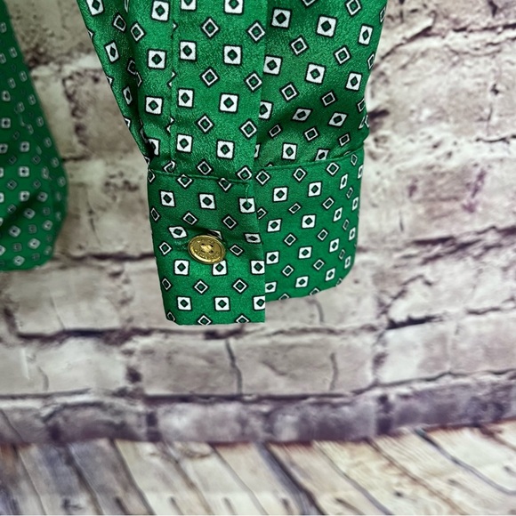 Michael Kors Green Geometric Tie Hem Open Blouse - Picture 6 of 8